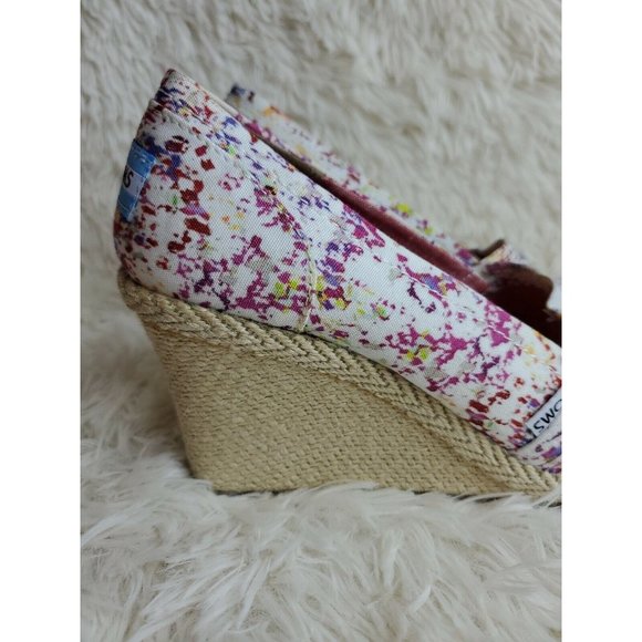 TOMS Woman's Espadrille Shoe Wedge Heel Peep Toe Floral Print Canvas Sz 9.5 NWOB - Picture 4 of 7